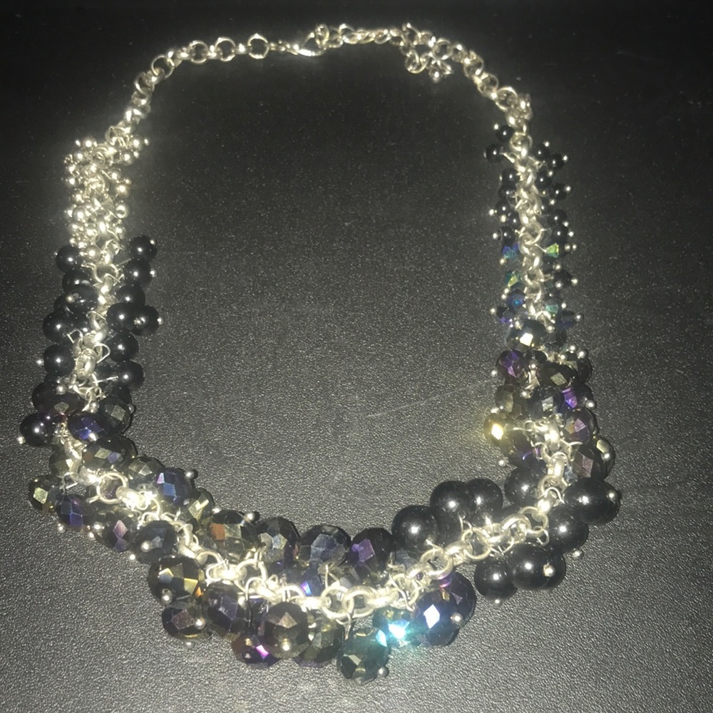 Gorgeous beaded silver necklace. Adj chain. NWOT